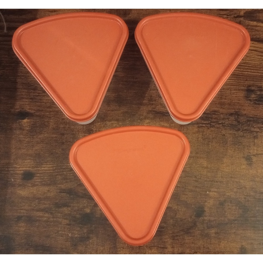 Lot of 3 Vintage TUPPERWARE Single Pie or Quiche Slice Keepers w/Orange Lid